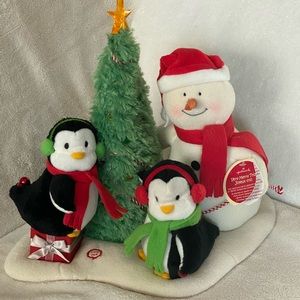 Vintage Hallmark Jingle Pals Animated Musical Light Up Plush Snowman Tree Works